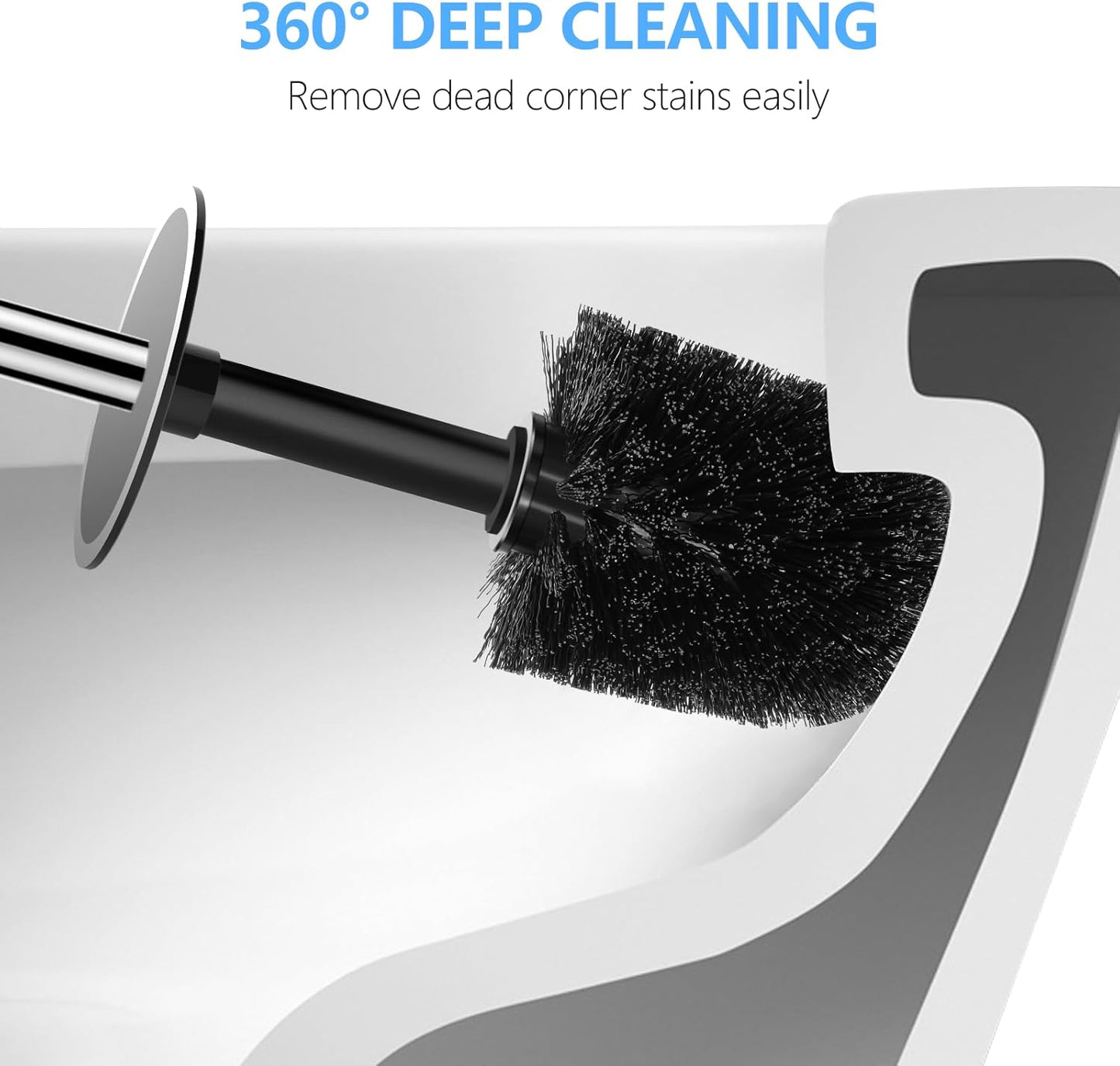 Toilet Brush, Compact Size Toilet Bowl Brush and Holder Toilet Brushes for Bathroom with Stainless Steel Handle Toilet Cleaner Brush with Durable Scrubbing Bristles, Splash-Proof