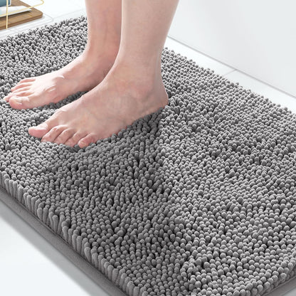 Chenille Bathroom Rugs - 24"X17" Super Luxury Soft & Absorbent Quick Dry - Non Slip Bath Mat for Tub Shower - Machine Washable - Gray
