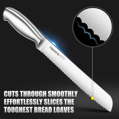 8 Inch Bread Knife with Sheath, Serrated Bread Knife with Upgraded Stainless Steel, Ultra-Sharp, Bread Slice Knife for Slicing Homemade Bread, Bagels, Cake