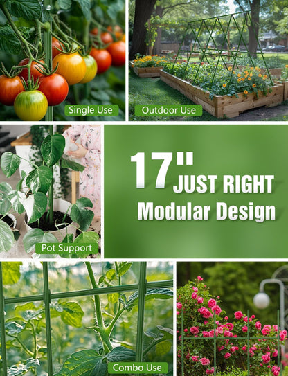 20 Pack 17 in Modular Garden Trellis Kit Cucumber Trellis, DIY 4Ft 5Ft 6Ft 7Ft 8Ft Tomato Stakes, Garden Plant Stakes, Versatile Ues for Supporting Tomatos Grapes Outdoor Plants