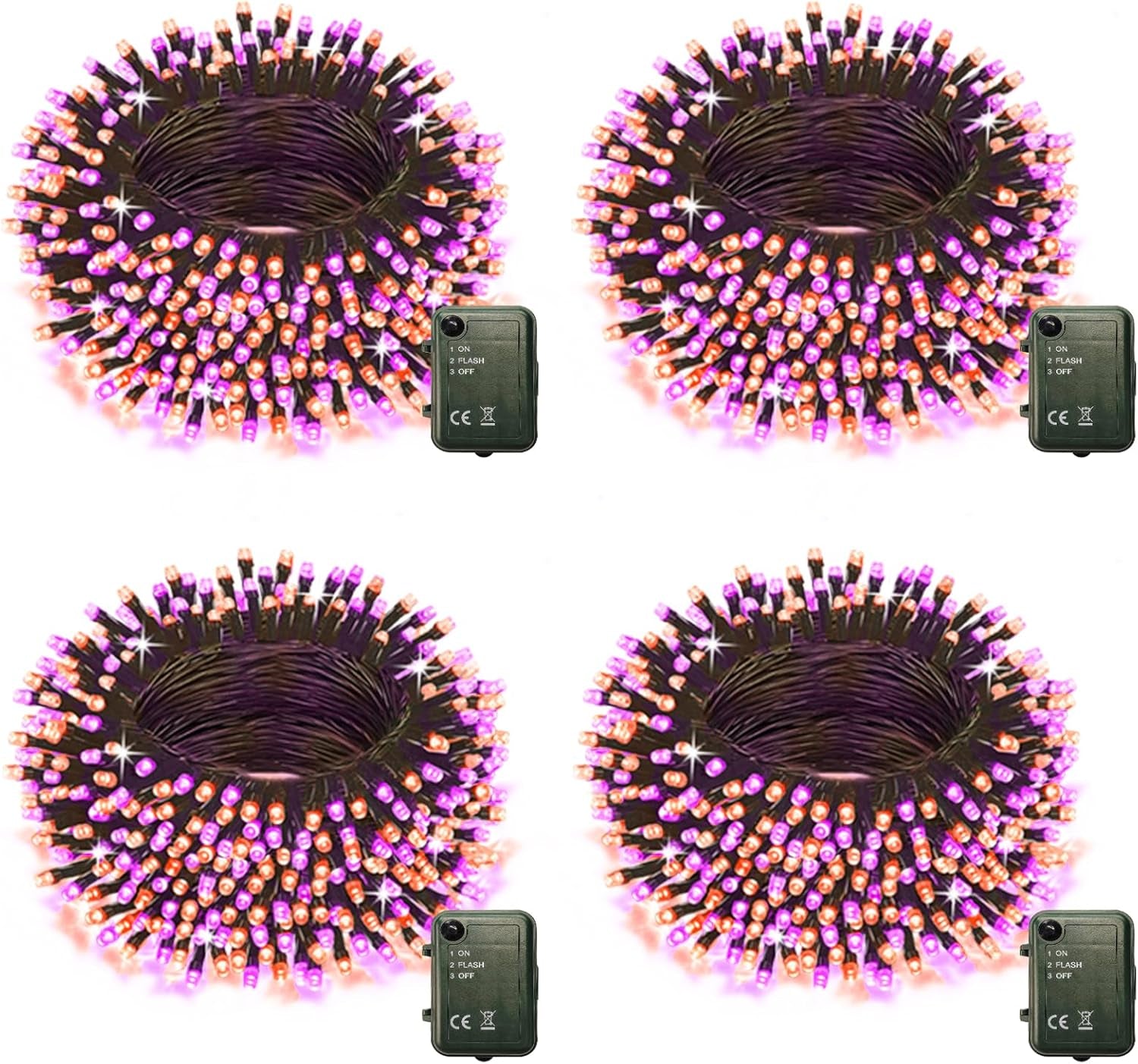 Halloween String Lights Battery Powered, 4 Pack Total 66.6 FT 200 LED Orange and Purple Halloween Lights Indoor Outdoor Decoration, Twinkle Fairy Light for Home Party Room Party Tree Decor