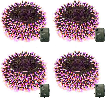 Halloween String Lights Battery Powered, 4 Pack Total 66.6 FT 200 LED Orange and Purple Halloween Lights Indoor Outdoor Decoration, Twinkle Fairy Light for Home Party Room Party Tree Decor