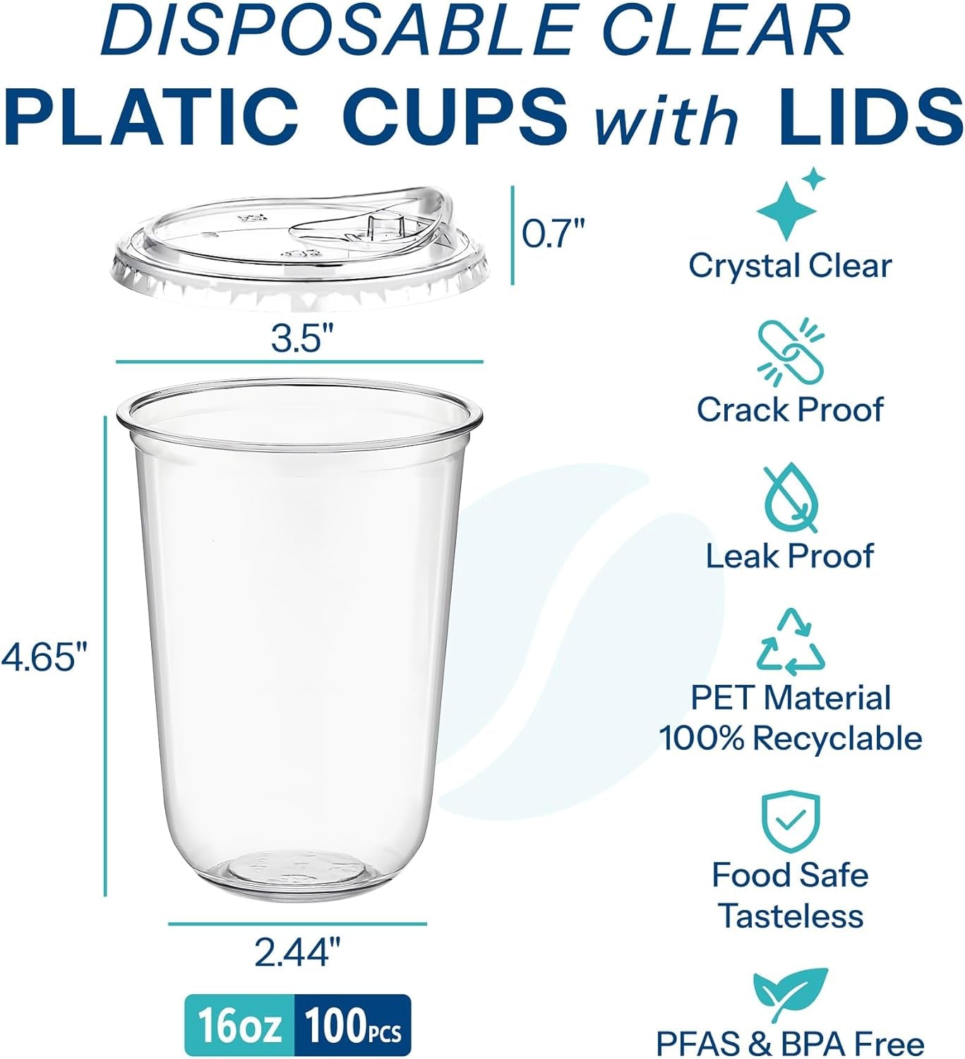 16 Oz Clear Plastic Cups with Lids (100 Pack) - Strawless Sip Lids, Leak-Proof & Bpa-Free Iced Coffee Cups - Disposable Cold Drink Cups for Smoothies, Milkshake, Parties, Events