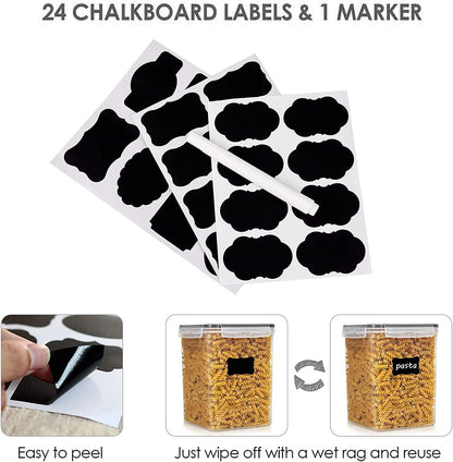 Food Storage Containers 2.5L / 84.5Oz, 4 Pieces BPA Free Plastic Airtight Canister for Flour, Sugar, Baking Supplies, with 4 Measuring Cups and 24 Labels, Black