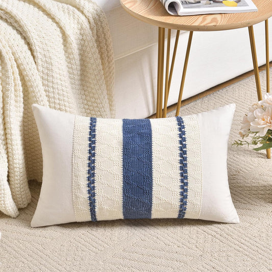 Set of 1 Dusty Blue Vintage Lumbar Decorative Throw Pillow Covers 12X20 Inch for Couch Bed Sofa Chair Bedroom, Rustic Retro Square Cushion Case, Modern Farmhouse Boho Living Room Decor