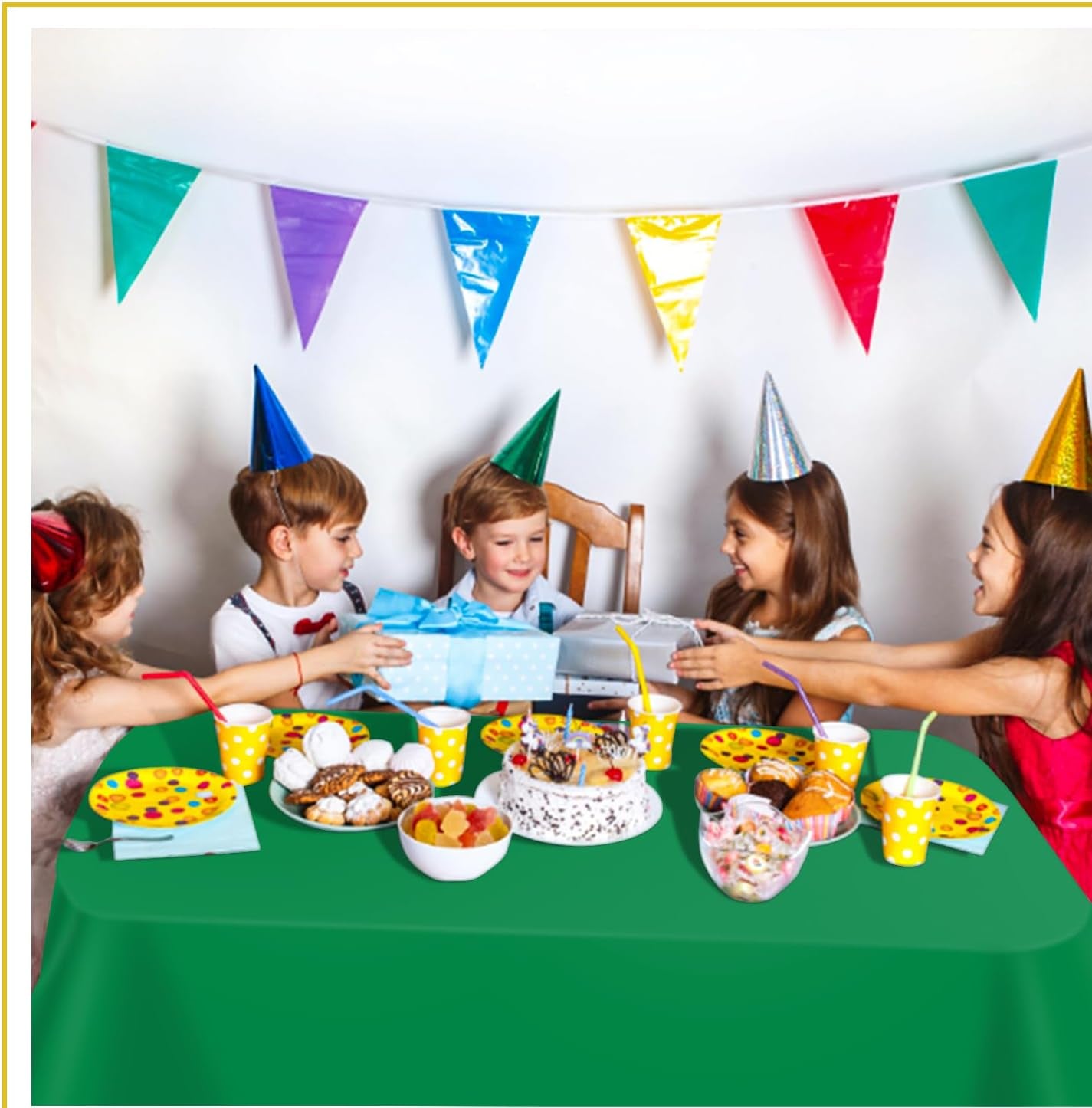 Green 6 Pack Plastic Table Cloth 54" X 108", Disposable Tablecloths Rectangle Table Cover, Plastic Tablecloth for Parties