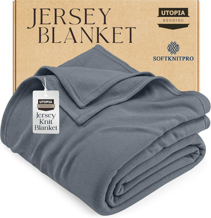 Knit Blanket Queen Size (90X90 Inches, Grey) Soft Lightweight Jersey Breathable Sweatshirt Blanket for Bed,Couch & Sofa
