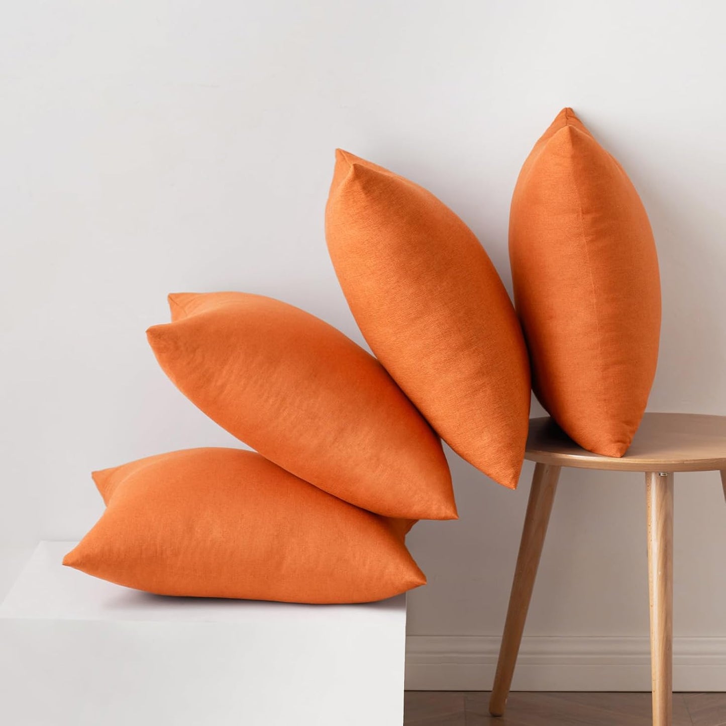 Fall Pack of 4 Decorative Bright Orange Throw Pillow Covers Linen Waterproof Pillow Covers Outdoor Farmhouse Cushion Cases for Halloween Patio Garden Tent Balcony Couch Sofa 18X18 Inch