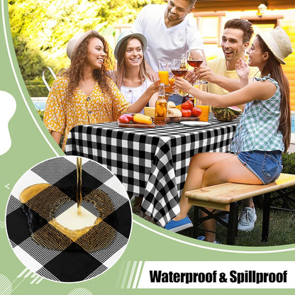 3 Packs Buffalo Disposable Table Cloth, 54 X 108 Inch Waterproof Plastic Tablecloth, Rectangle Black and White Checkered Table Covers for Picnic, Birthday, Party