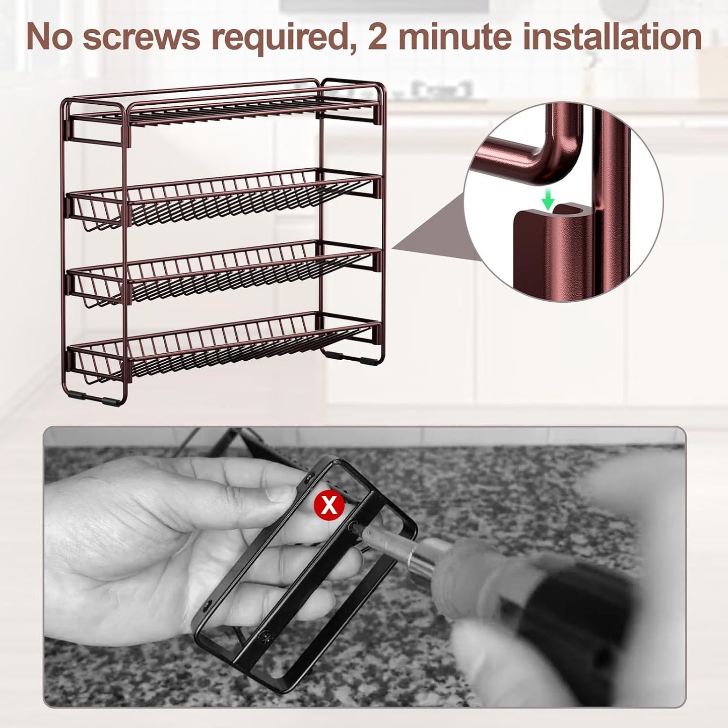 4 Tier Spice Rack Organizer for Cabinet, Detachable Spice Rack for Countertop, Freestanding Spice Organization for Cabinet, Seasoning Organizer for Kitchen Pantry (13.4" Wx11.2 H, No Jars)