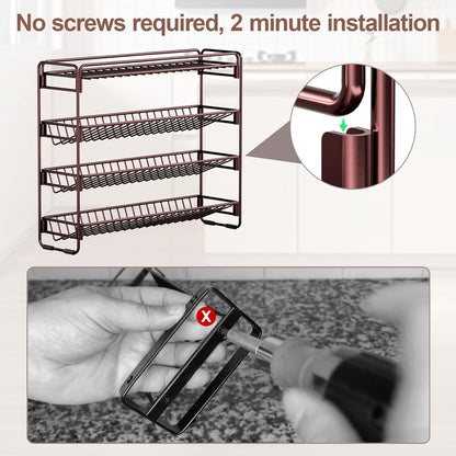 4 Tier Spice Rack Organizer for Cabinet, Detachable Spice Rack for Countertop, Freestanding Spice Organization for Cabinet, Seasoning Organizer for Kitchen Pantry (13.4" Wx11.2 H, No Jars)