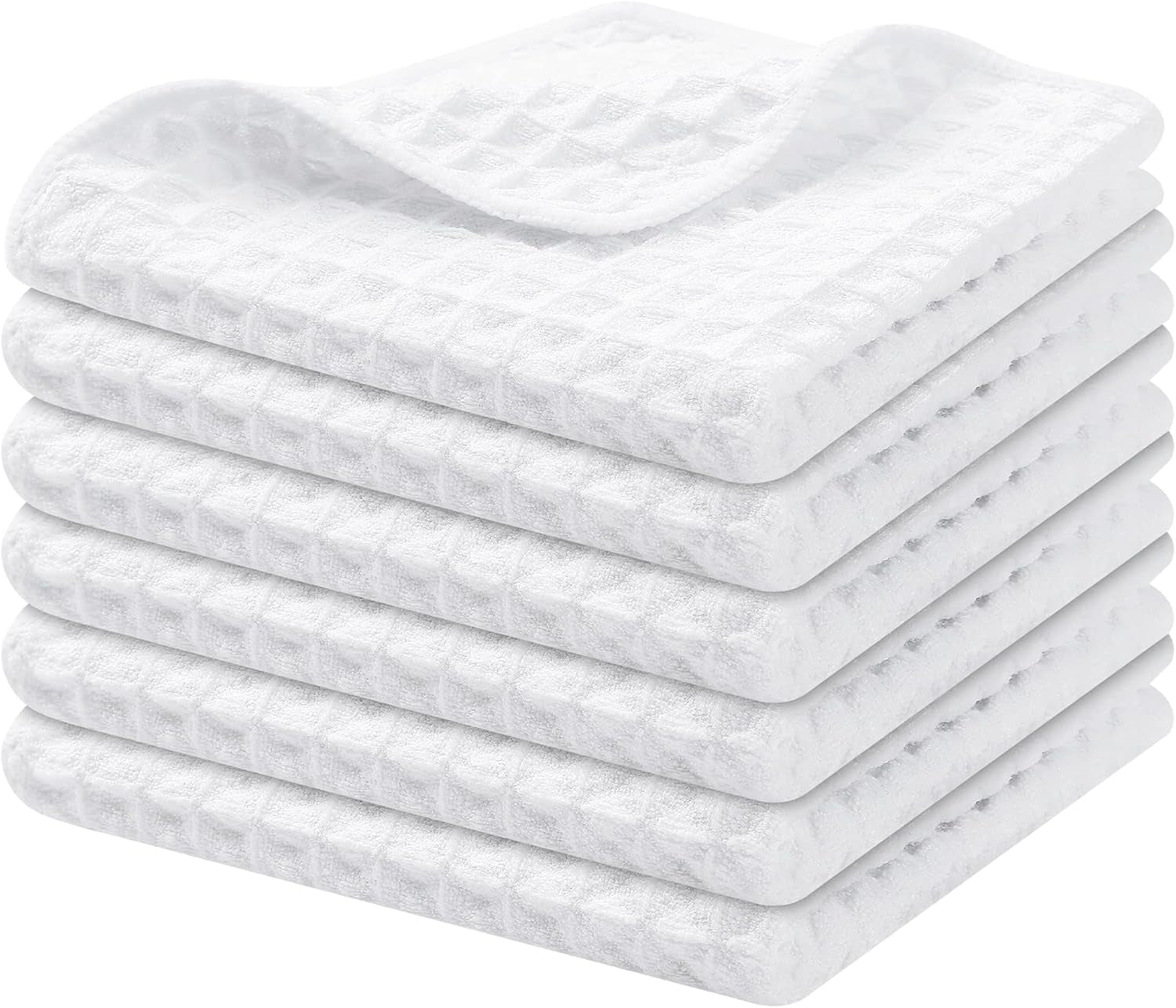 Microfiber Waffle Weave Kitchen Dish Cloths, 12 X 12 Inch Ultra Absorbent and Solid Color Dish Towels for Kitchen Fast Drying Dishcloth for Washing Dishes, 6 Pack, White