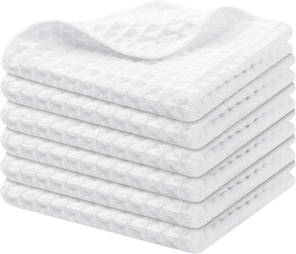 Microfiber Waffle Weave Kitchen Dish Cloths, 12 X 12 Inch Ultra Absorbent and Solid Color Dish Towels for Kitchen Fast Drying Dishcloth for Washing Dishes, 6 Pack, White