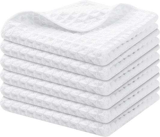 Microfiber Waffle Weave Kitchen Dish Cloths, 12 X 12 Inch Ultra Absorbent and Solid Color Dish Towels for Kitchen Fast Drying Dishcloth for Washing Dishes, 6 Pack, White