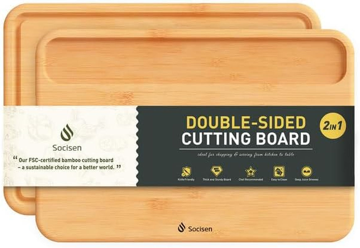 1 Piece Bamboo Cutting Board Wood Cutting Boards for Kitchen with Deep Juice Grooves Built-In Handles Ideal Charcuterie Chopping for Meat Vegetables and Fruits