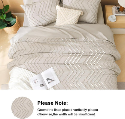 King Size Comforter Set with Sheets Beige - 7 Pieces Bed in a Bag King Chevron Tufted Boho Luxury Bedding Sets with Comforter, Sheets, Pillowcases & Shams