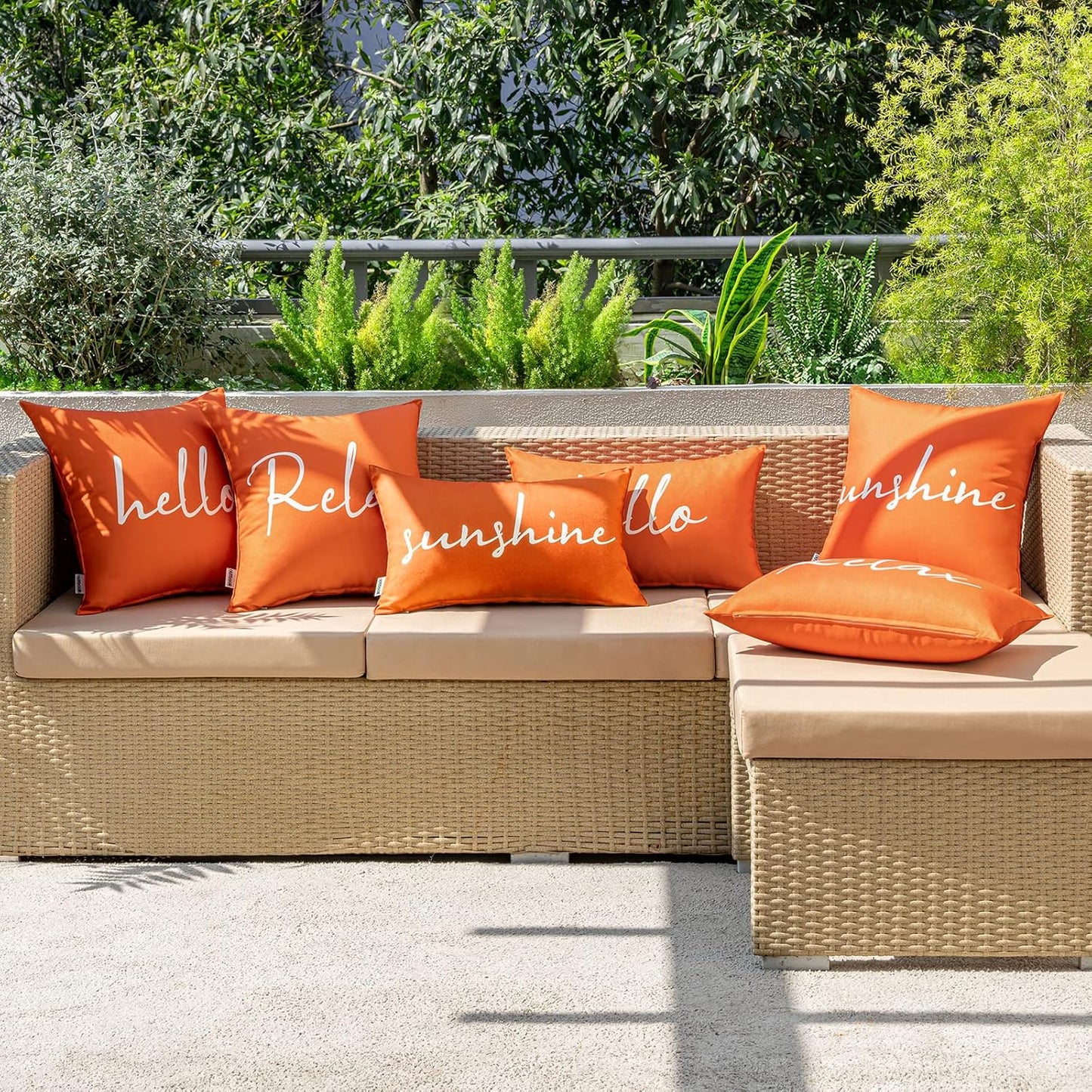Outdoor Waterproof Throw Pillow Covers Set of 2 Relax Decorative Outdoor Square Pillowcases for Chair Patio Garden Couch Tent Balcony Sofa Orange 16X16 Inch