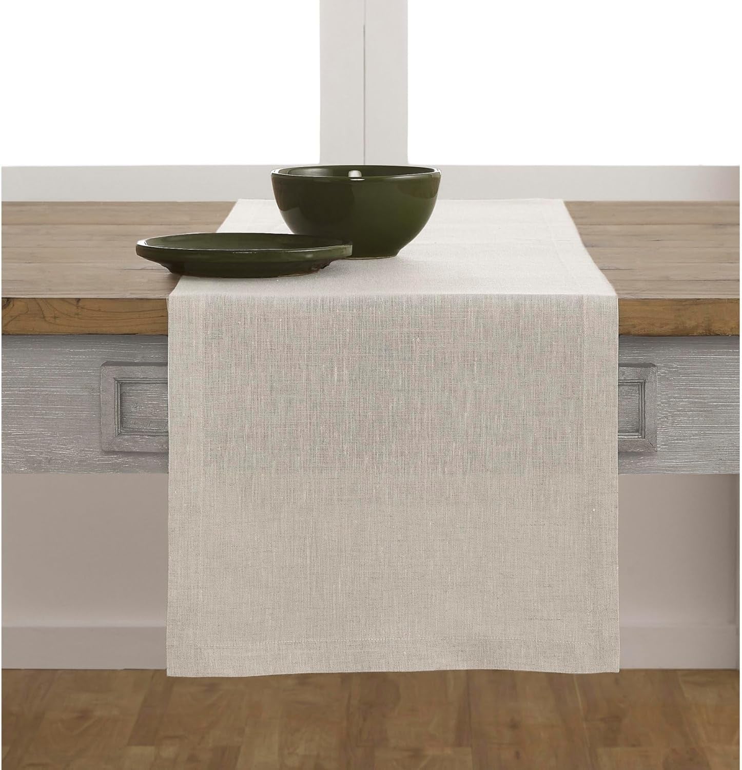 Linen Table Runner 72 Inches Long - Athena, 100% Pure Linen Light Natural Table Runner 14 X 72 Inch for Dining, Summer