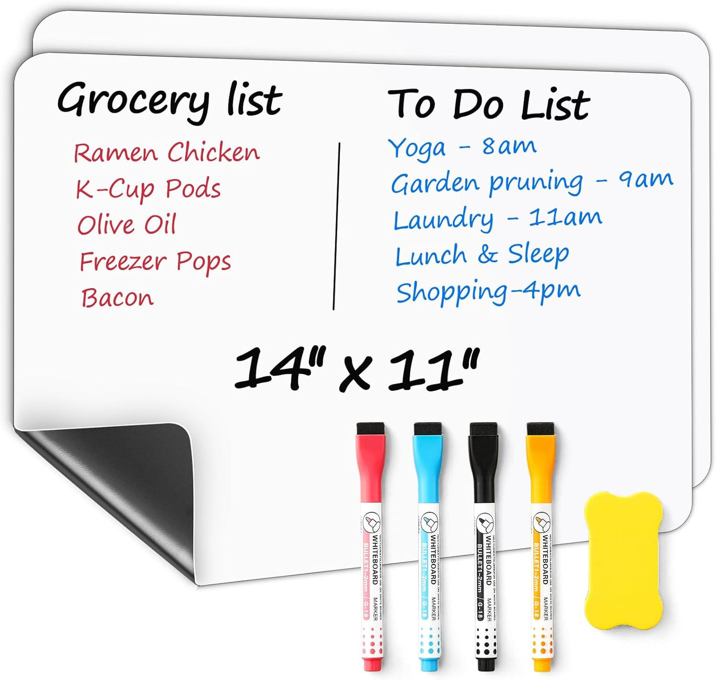 2 PCS Magnetic Dry Erase Whiteboard for Fridge, 14"X11" Reuasble & Erasable White Board Sheet for Refrigerator, Freezer - Smooth & Flexible Magnet Blank Notepad for Home, Kitchen Organizer and Planner