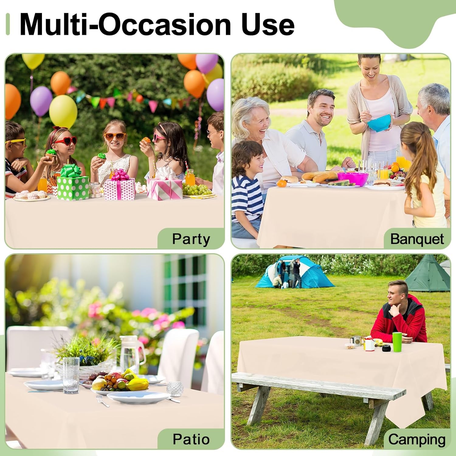 6 Packs Disposable Plastic Table Cloth, 54 X 108 Inch Waterproof Rectangle Tablecloth, Leakproof & Sturdy Decorative Table Covers for Picnic, Party and Outdoor, Ivory