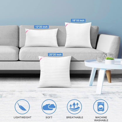 Throw Pillow Inserts, Machine Washable Pillows,Premium Polyester Fiber Fill for Sofa Bed & Decorative Cushions (White, 12X20Inch)