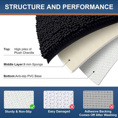Bath Rug and Dog Door Mat Set, Luxury Chenille Bath Rug (Black 30X20) and Classic Dog Door Mat for Muddy Paws (Black 30X20)