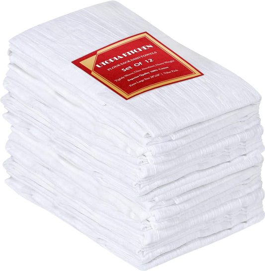 White Flour Sack Towels [12 Pack - 28 X 28 Inch] 100% Cotton Tea Towels for Cleaning & Drying - Highly Absorbent Kitchen Dish Cloth