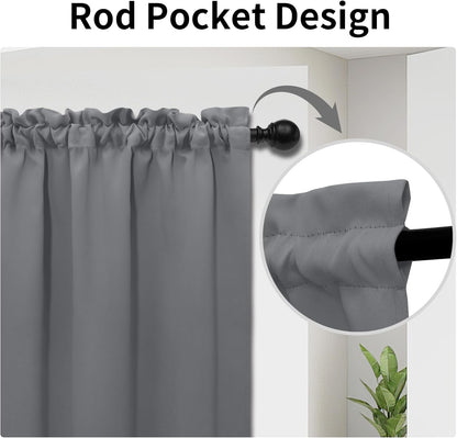 Blackout Door Curtains, Rod Pocket Privacy Light Filtering Sidelight Curtains French Door Curtains with Tieback, 1 Panel, 25X40 Inch, Gray