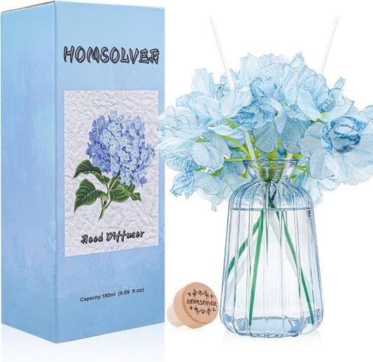 Home Decor Reed Diffuser Set, Gifts for Women, 6.09 OZ Sea Salt Scent Diffuser with 6 Reed Diffuser Sticks for Home Bedroom Bathroom Living Room Office Shelf Decor, Birthday Gifts for Women