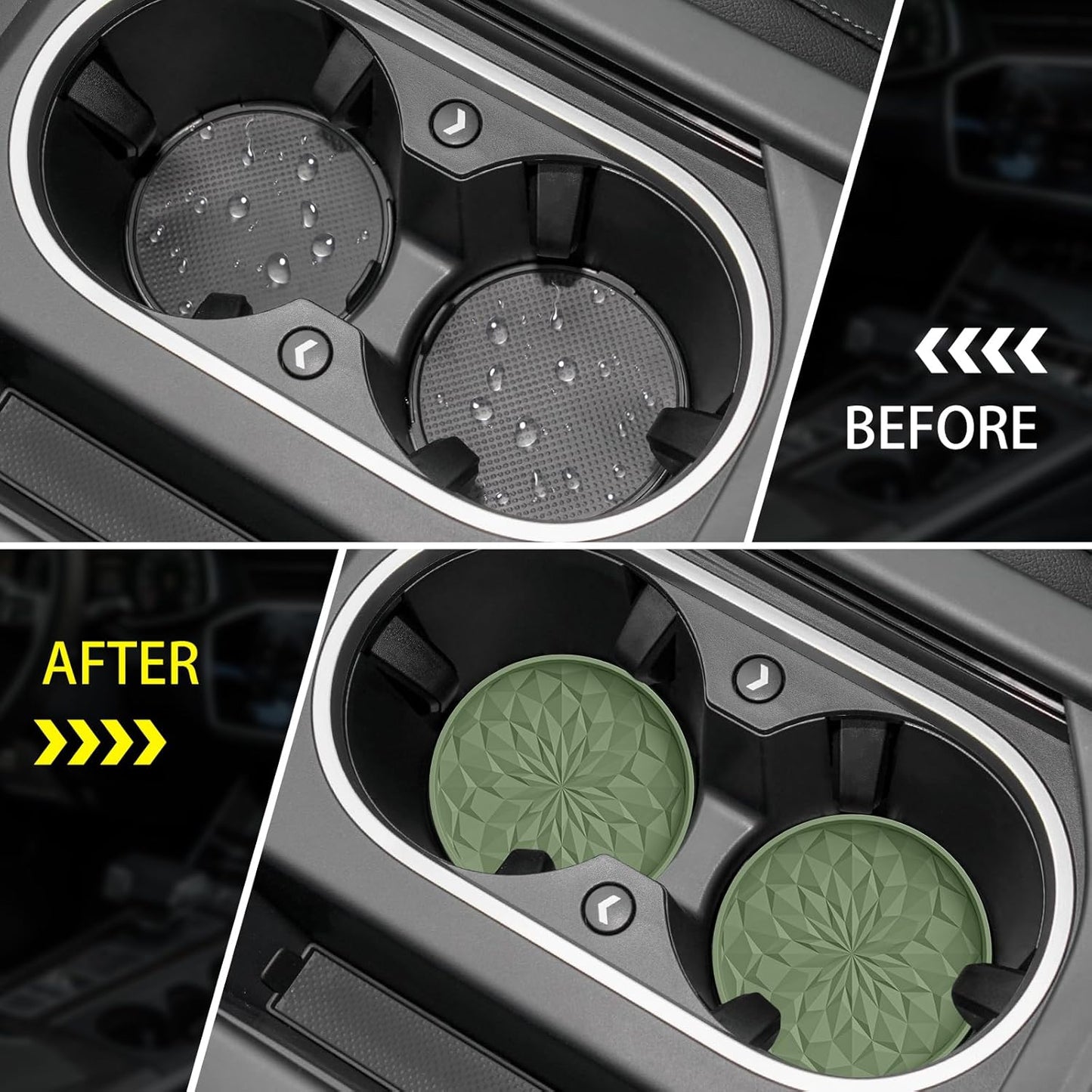 Car Coasters for Cup Holders [4 Pack] - 2.75In Silicone Auto Mug Mats - Universal Non-Slip Recessed Car Interior Accessoriesolive Green