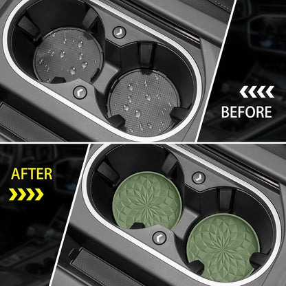 Car Coasters for Cup Holders [4 Pack] - 2.75In Silicone Auto Mug Mats - Universal Non-Slip Recessed Car Interior Accessoriesolive Green