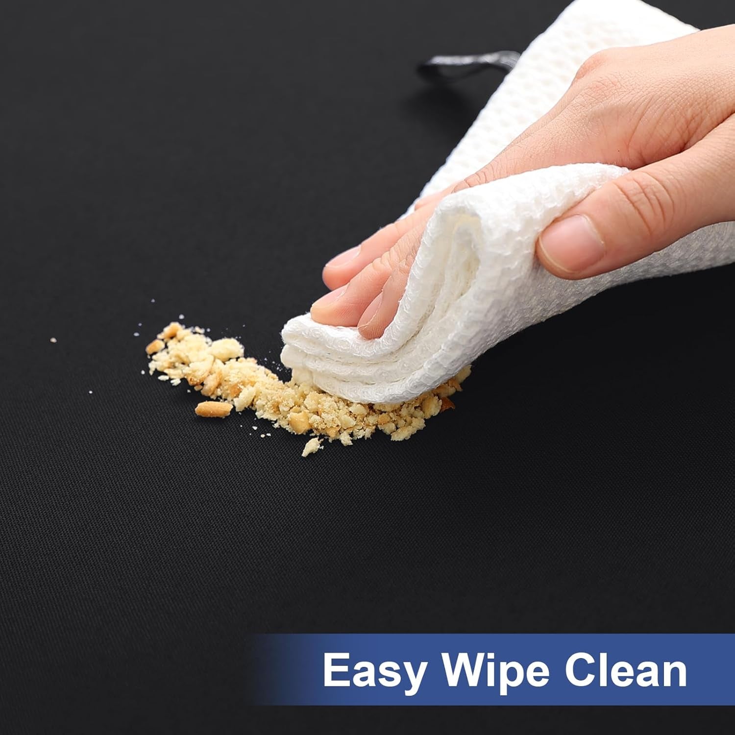 round Fabric Fitted Tablecloth, Elastic Waterproof Oil Proof Table Cloth, Washable Polyester Table Cover Fits 36"-44" round Tables for Outdoor Picnic Dinner, Black