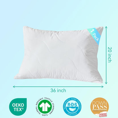 King Size White Goose Feather Down Pillow - 100% Cotton, Medium Firm, Soft Support