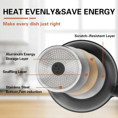 Nonstick Wok with Lid, 12 Inch Woks & Stir-Fry Pans, Granite Stone Coating for Cooking, Induction Cookware, Compatible with All Stovetops, PFOA Free