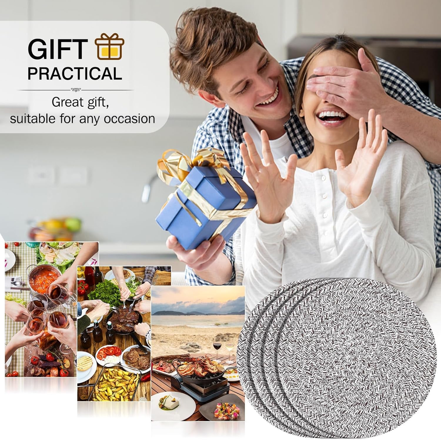 7 Inch Trivets/Potholders 4 Set Cotton Thread Weave Trivets for Pots and Pans - Large Coasters/Hot Pads to Protect Desktop & Countertop - Mix Deep Coffee