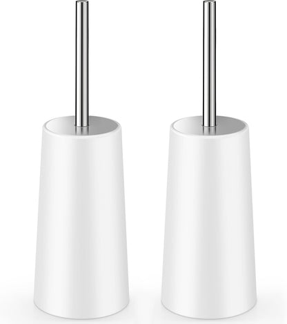 Toilet Brush and Holder Set - 2 Pack, Ergonomic 304 Stainless Steel Long Handle Toilet Bowl Brush for Elegant and Durable Bathroom Use (White)