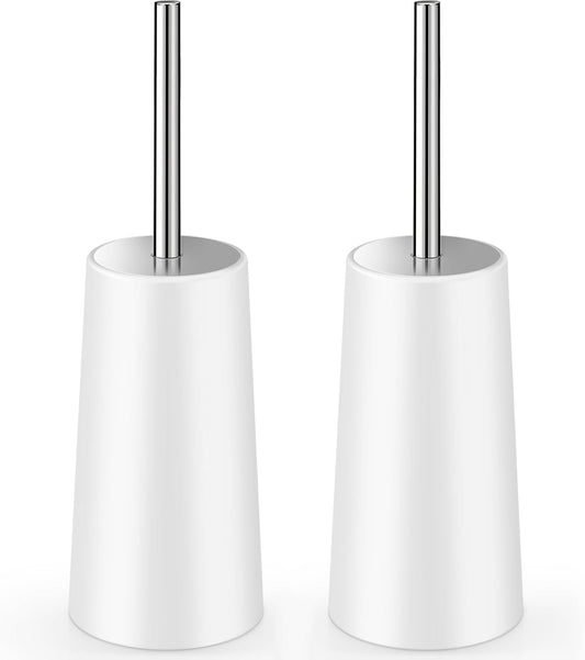 Toilet Brush and Holder Set - 2 Pack, Ergonomic 304 Stainless Steel Long Handle Toilet Bowl Brush for Elegant and Durable Bathroom Use (White)
