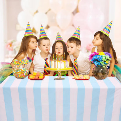 3 Packs Light Blue and White Striped Table Cloth 54 X 108 Inches Bluey Stripe Table Cover Disposable Plastic Beach Tablecloths Waterproof Rectangle Picnic Tablecover for Pool Birthday Party