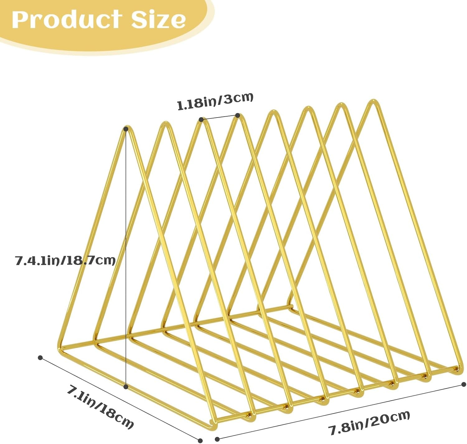 Triangle Desk Organizers Metal Wire Magazine Holder 7 Sections Decorative File Folder Organizer Vinyl Record Storage Office for Desk - Gold Magazine File Holder - Pack of 2