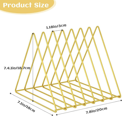 Triangle Desk Organizers Metal Wire Magazine Holder 7 Sections Decorative File Folder Organizer Vinyl Record Storage Office for Desk - Gold Magazine File Holder - Pack of 2