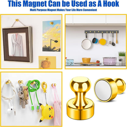 8 Pack Magnetic Push Pins, Gold Fridge Magnets for Whiteboard, Whiteboard Magnets Refrigerator Magnets, Small and Strong Push Pin Magnet for Office, School, Locker, and Map Magnet