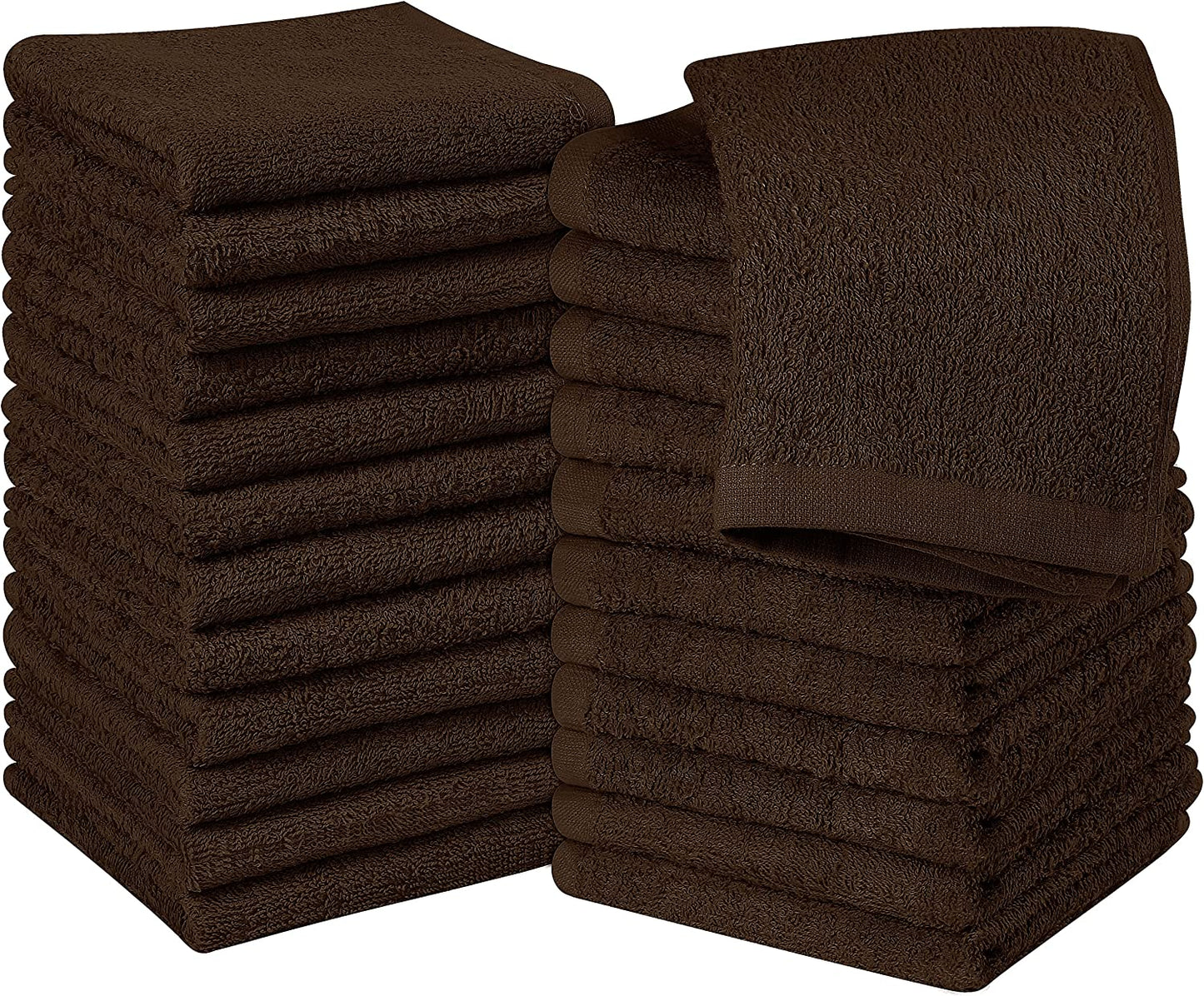 24 Pack Cotton Washcloths Set - 100% Ring Spun Cotton, Premium Quality Flannel Face Cloths, Highly Absorbent and Soft Feel Fingertip Towels (Brown)