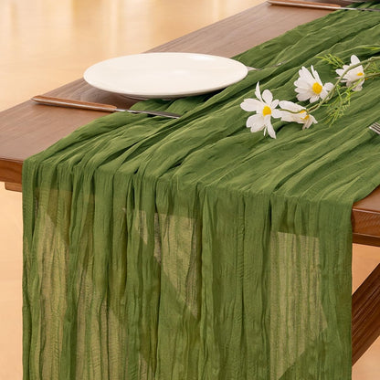 Olive Green Table Runner Spring Easter Cheesecloth Table Runner 170 Inch Cheese Cloth 14FT Boho Rustic Gauze for Wedding Party Baby Shower Decor