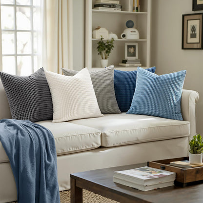 Pack of 2 Pillow Covers 18X18 Inch Granules Soft Corduroy Decorative Throw Pillow Covers for Couch Cushion Sofa Bedroom Living Room, Grey