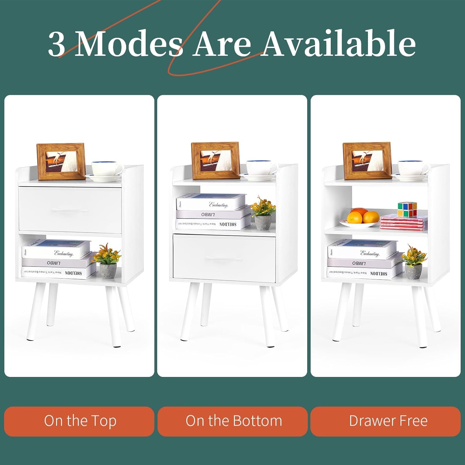 Modern Nightstand with Drawer, Bedside Tables, Mid Century Nightstands with Open Storage Shelf, Wood Bedside Table, Small Night Stands for Bedrooms, 2-Tier Night Table
