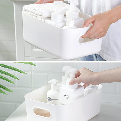 White Plastic Storage Baskets 8 Pack, Small Pantry Baskets for Organizing, Organizer Basket Bins for Shelves, Organizer and Storage for Bathroom, Bedrooms, Kitchens (Medium)