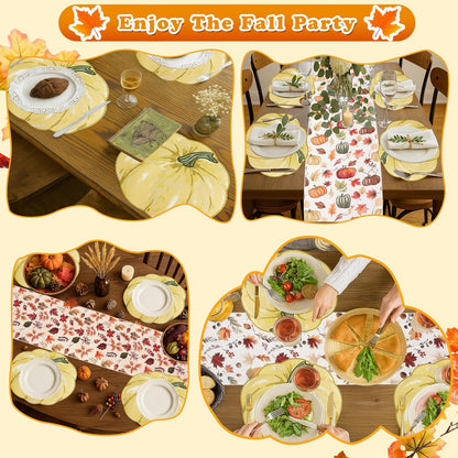 Fall Placemats Set of 4, Autumn Printed Pumpkin Textured Fabric Place Mats for Kitchen Dining Table,Thanksgiving Harvest Halloween Holiday Decor Placemat, Water-Proof, Washable, Each 13" X 15"