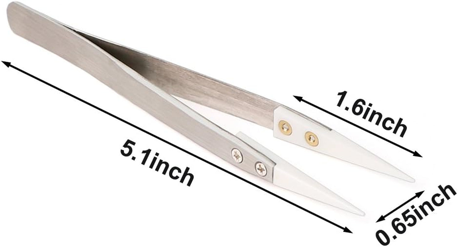 2 Pack Precision Ceramic Tweezers Non-Conductive Anti-Static Highly Heat Resistant Tweezers