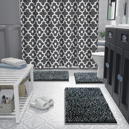 Bath Mats for Bathroom Non Slip, 28X17.5, Extra Soft Chenille Bathroom Rugs, Fluffy Plush Luxury Shower Mat Outside, Water Absorbent, Machine Washable, Black & Dark Gray