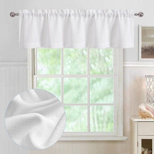 White Valance for Windows, Light Filtering Faux Linen Textured Semi Sheer Small Short Valance for Bathroom Laundry Basement, 60Wx14L Inch, 1 Piece